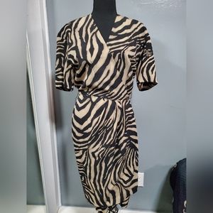 Dana Buchman Zebra Print Silk Wrap Midi Dress sz 4